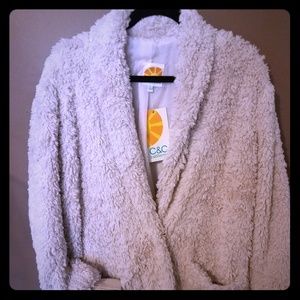 Faux fur cardigan coat.